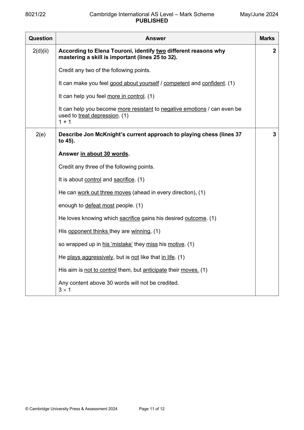 Mark scheme, page 11 of 12
