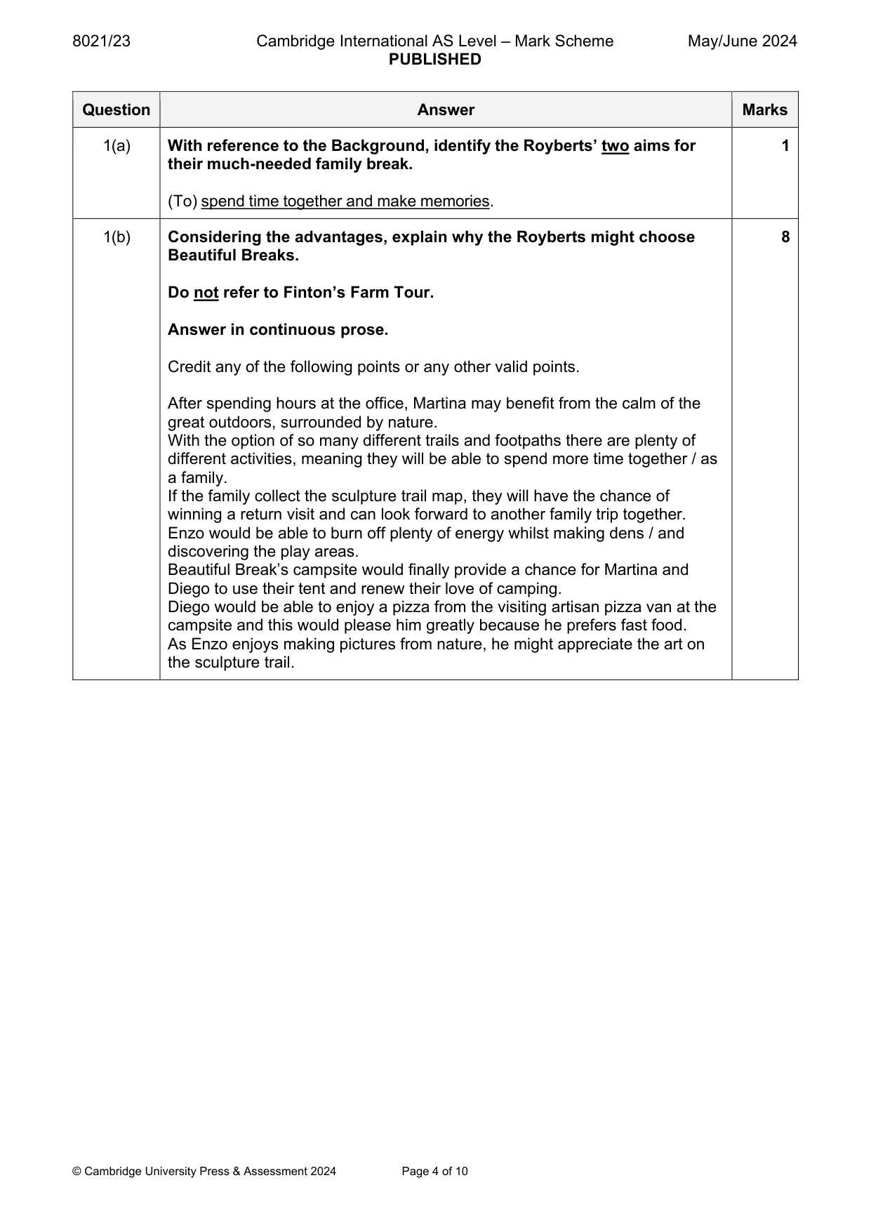 Mark scheme, page 4 of 10