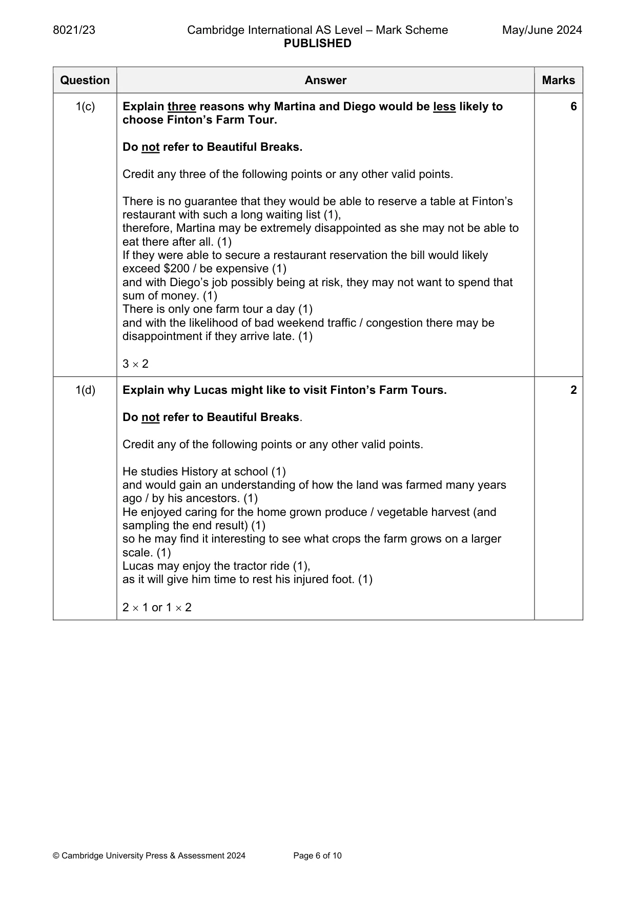 Mark scheme, page 6 of 10