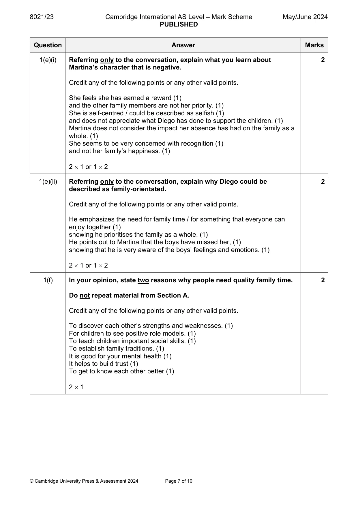 Mark scheme, page 7 of 10