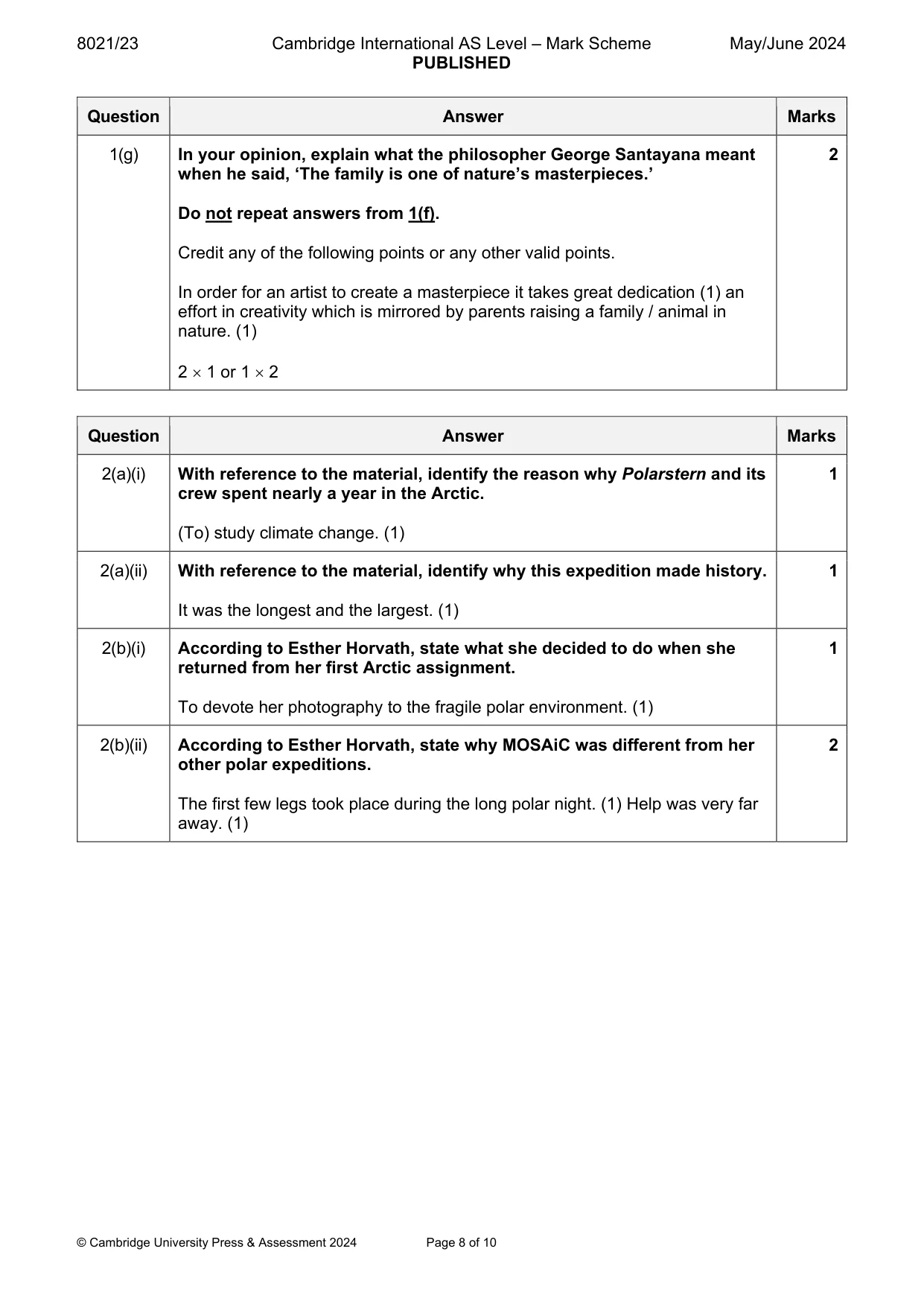 Mark scheme, page 8 of 10