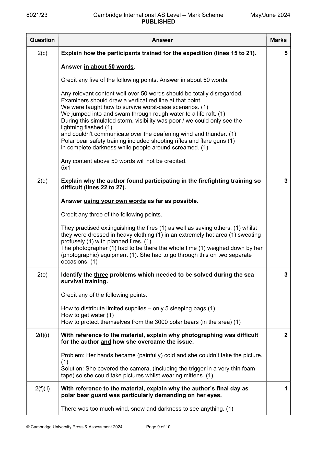 Mark scheme, page 9 of 10