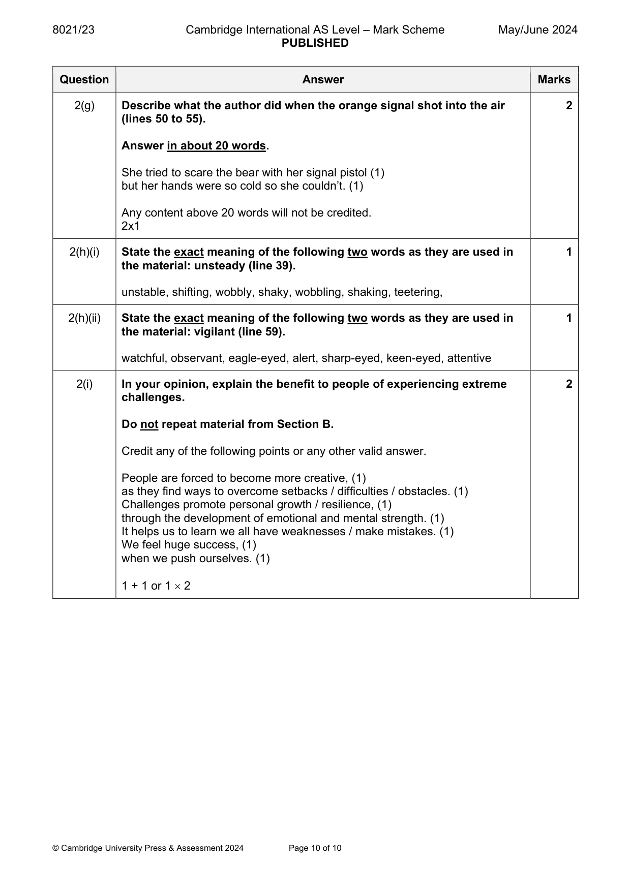 Mark scheme, page 10 of 10
