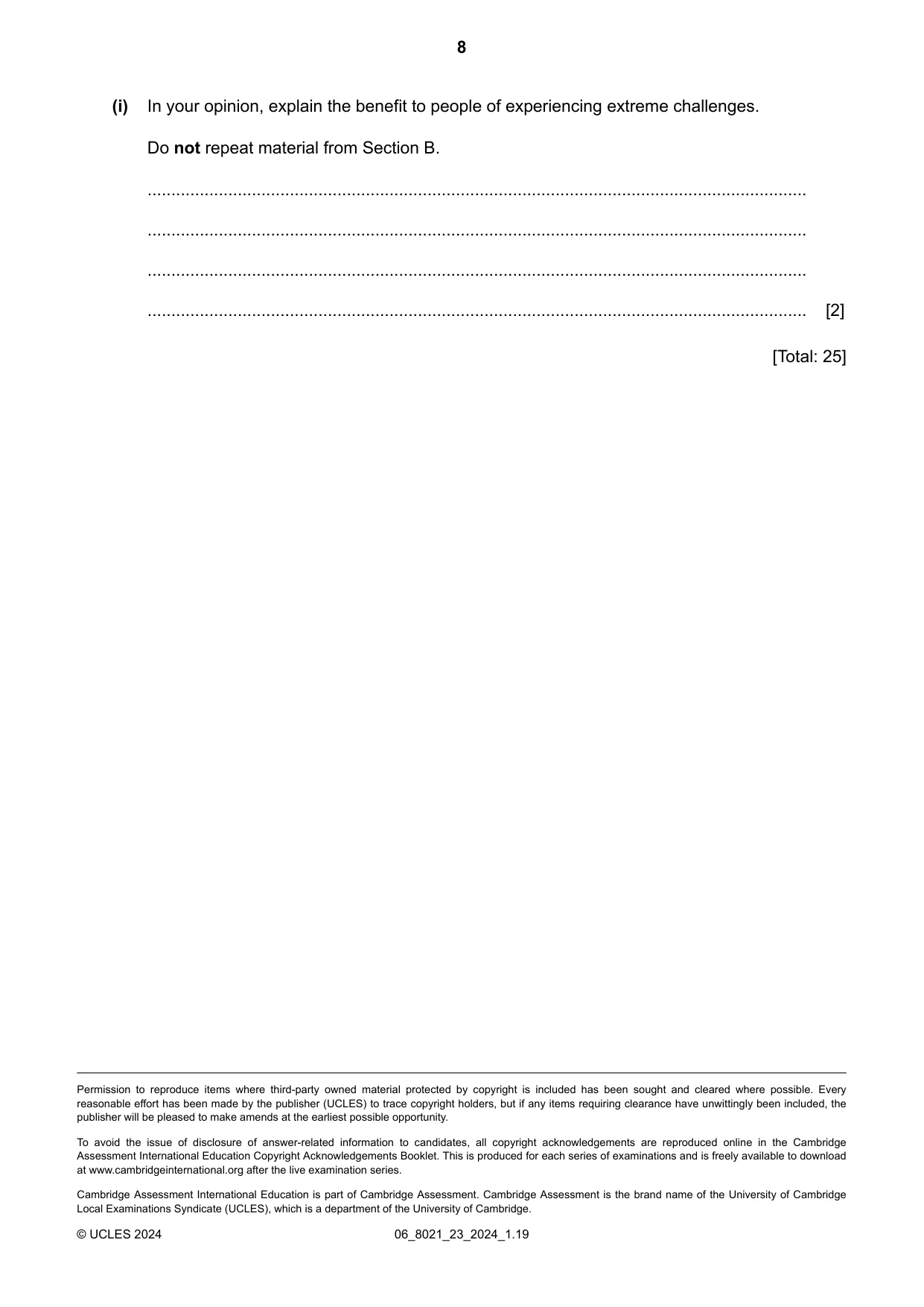 Cambridge A Level English General Paper 8021 2024 May/June Paper 2 · Variant 3 question paper, page 8 of 8