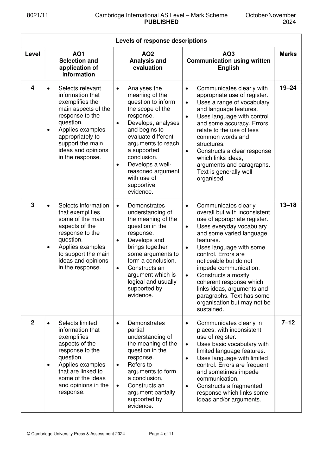 Mark scheme, page 4 of 11