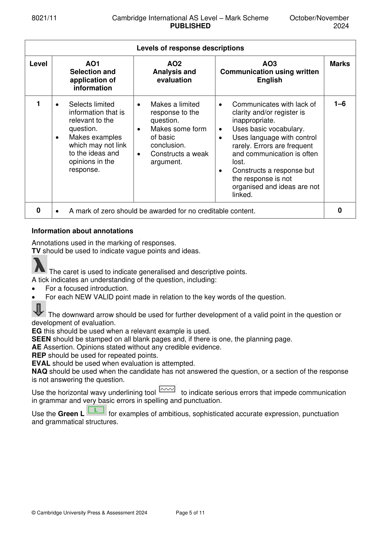 Mark scheme, page 5 of 11