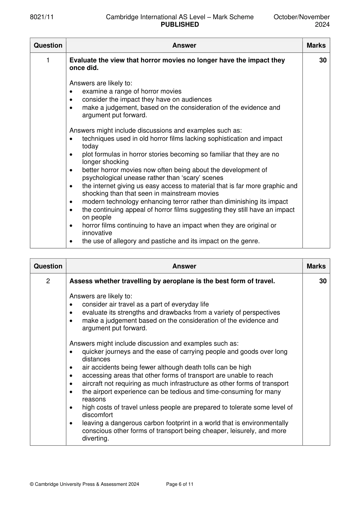 Mark scheme, page 6 of 11