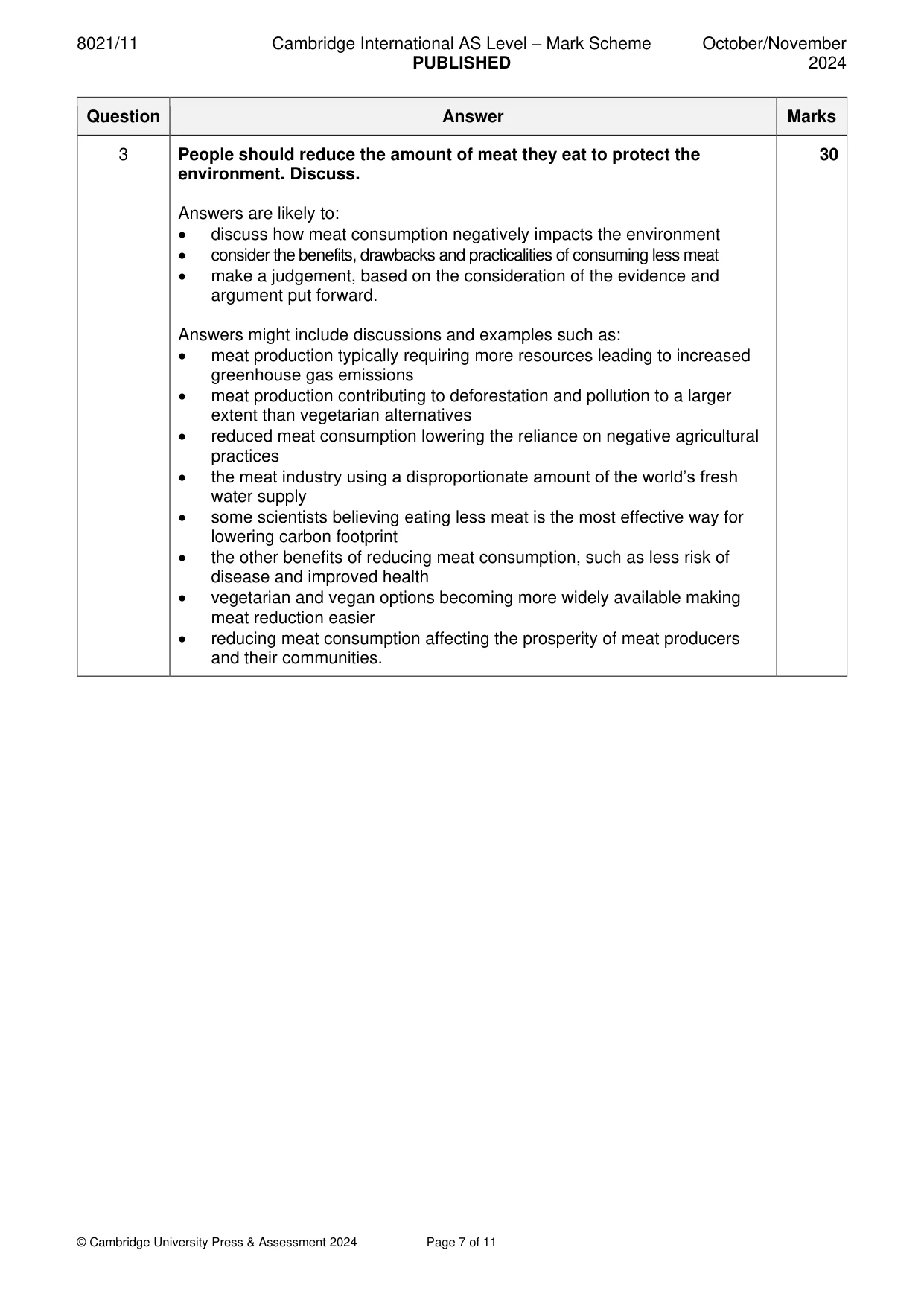 Mark scheme, page 7 of 11