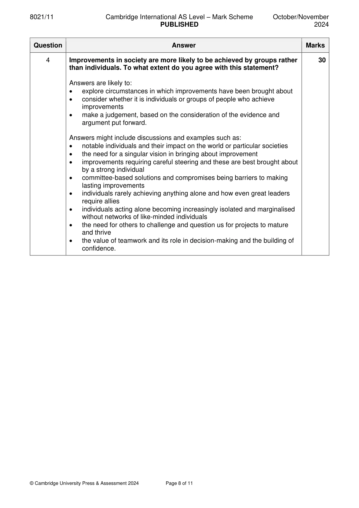 Mark scheme, page 8 of 11
