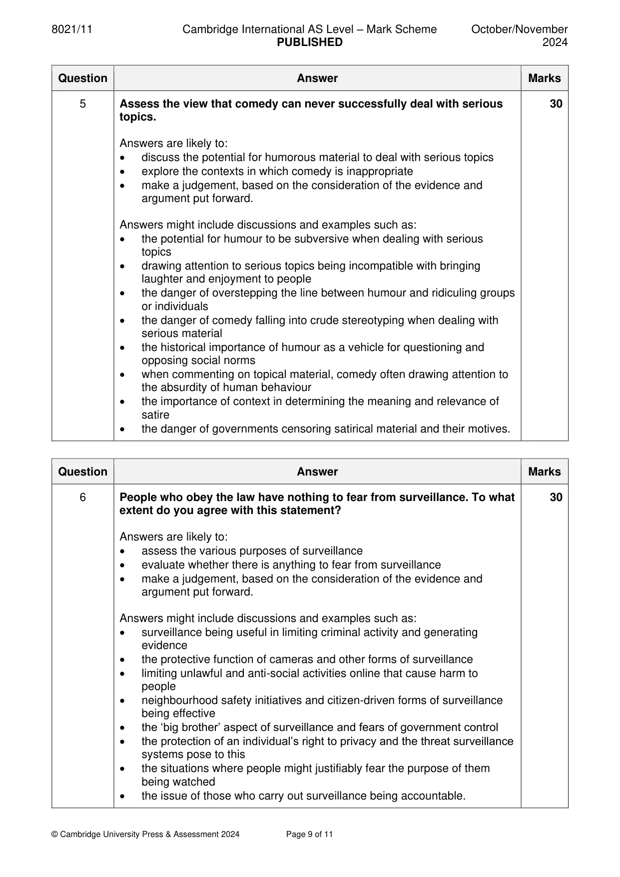 Mark scheme, page 9 of 11