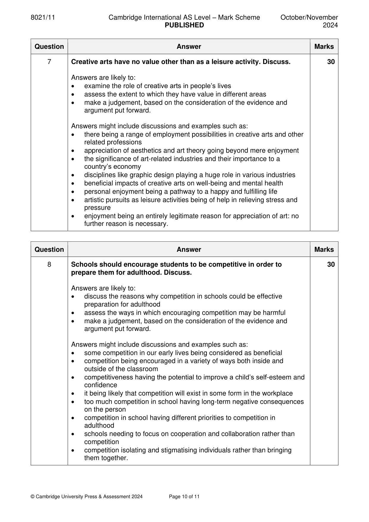 Mark scheme, page 10 of 11