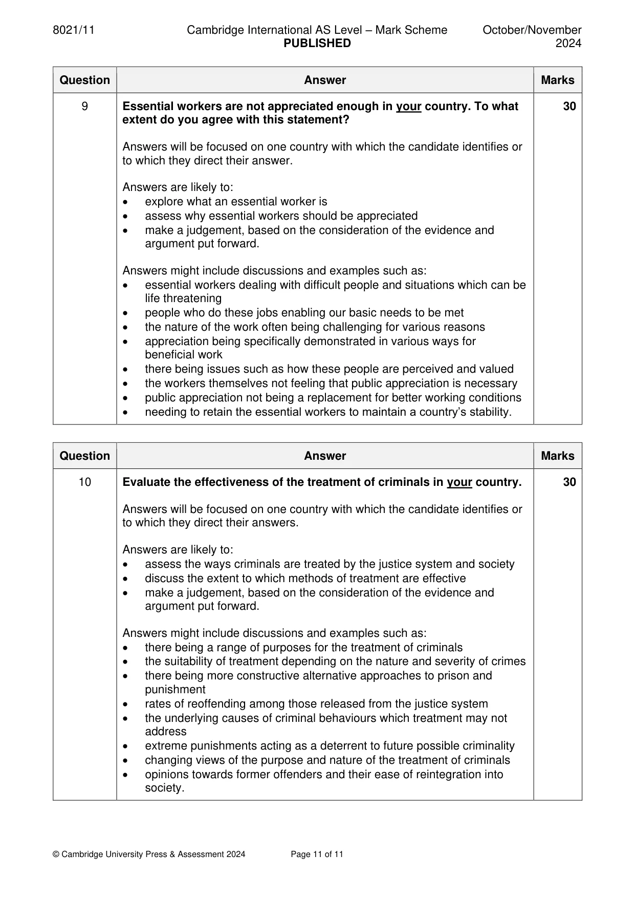 Mark scheme, page 11 of 11
