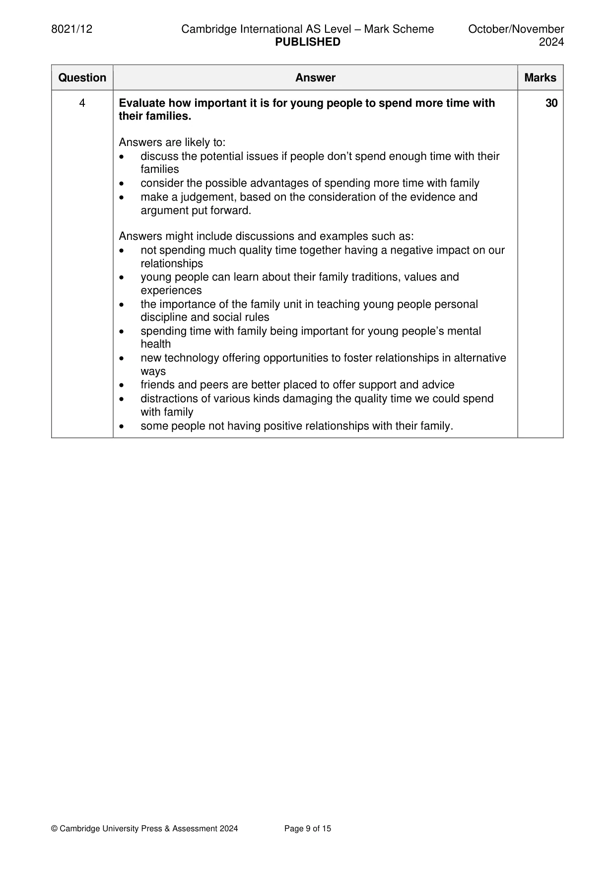 Mark scheme, page 9 of 15