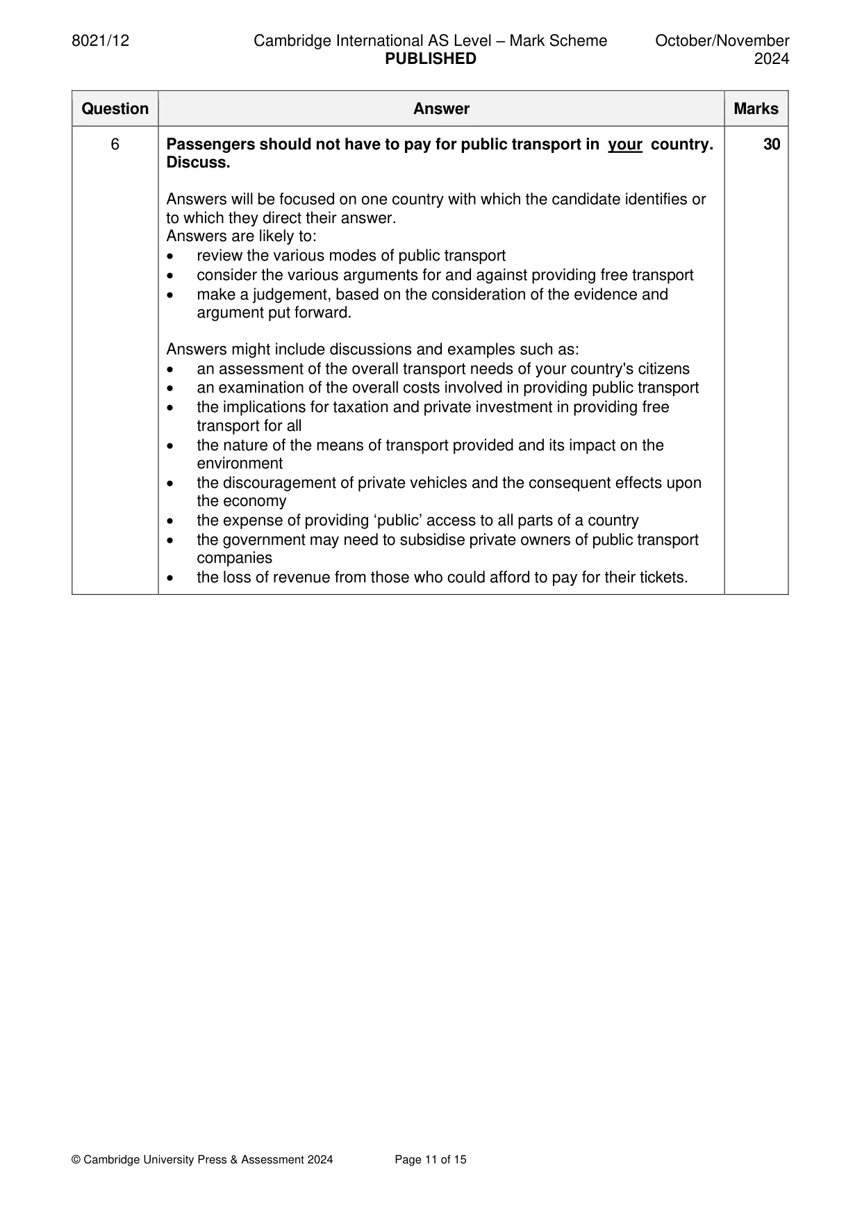 Mark scheme, page 11 of 15