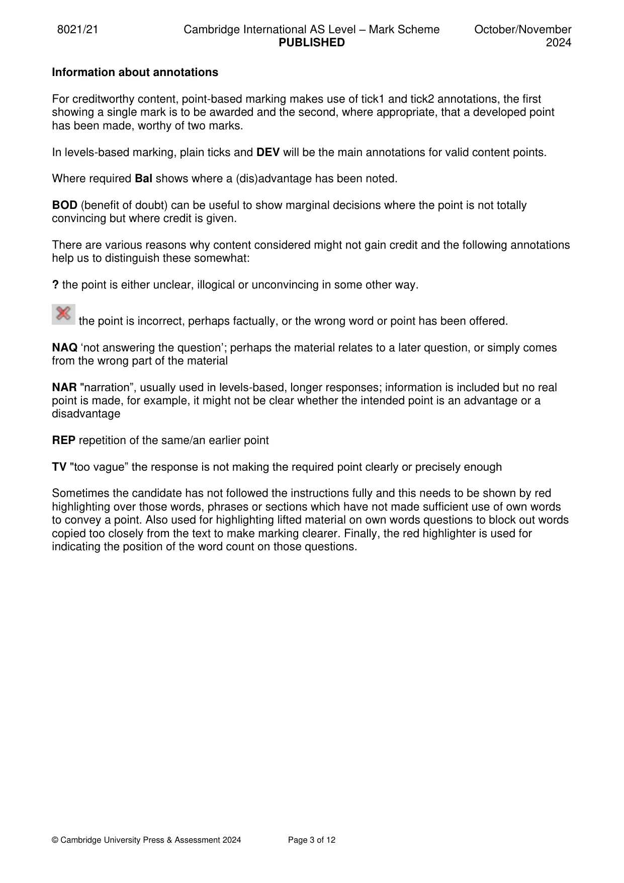 Mark scheme, page 3 of 12