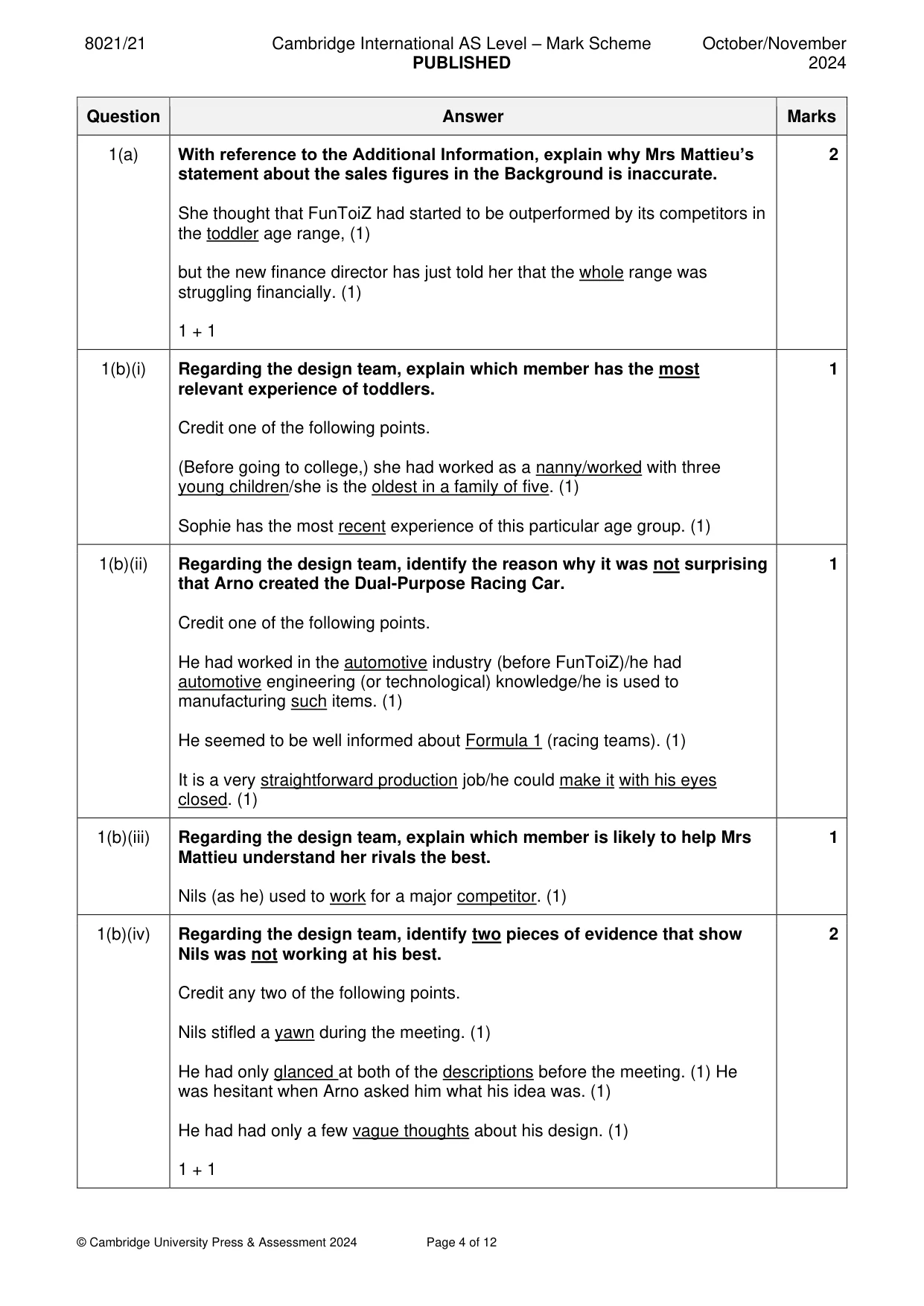 Mark scheme, page 4 of 12