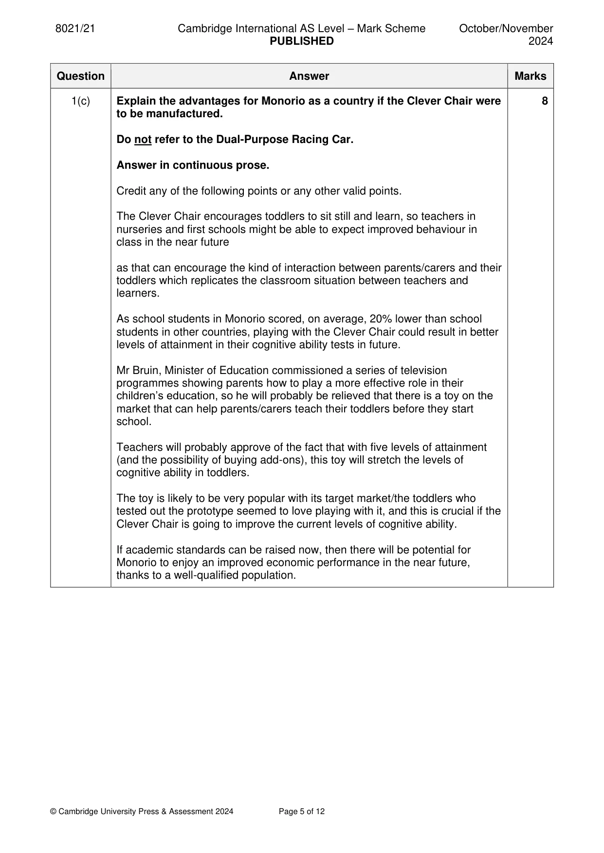 Mark scheme, page 5 of 12