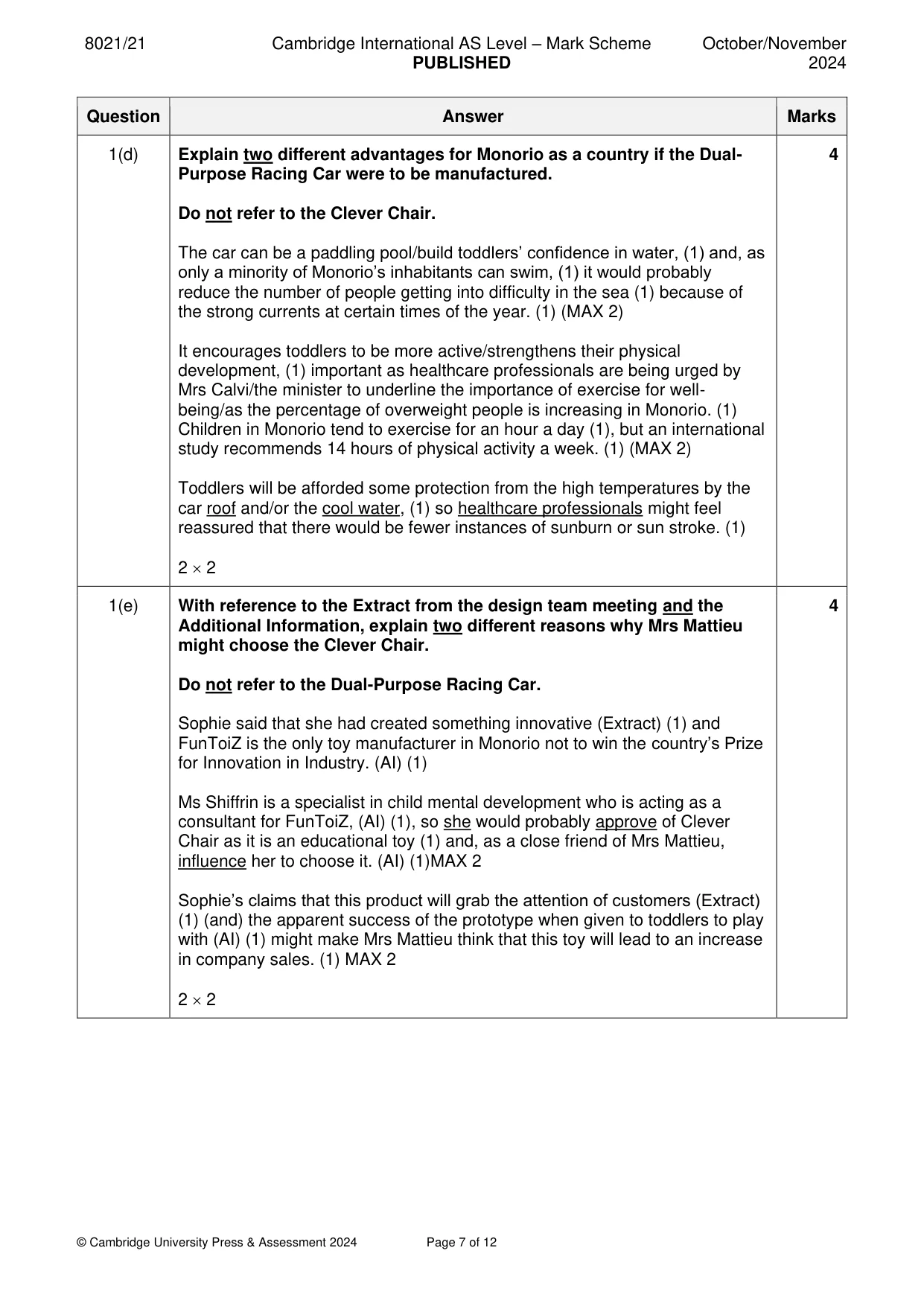 Mark scheme, page 7 of 12