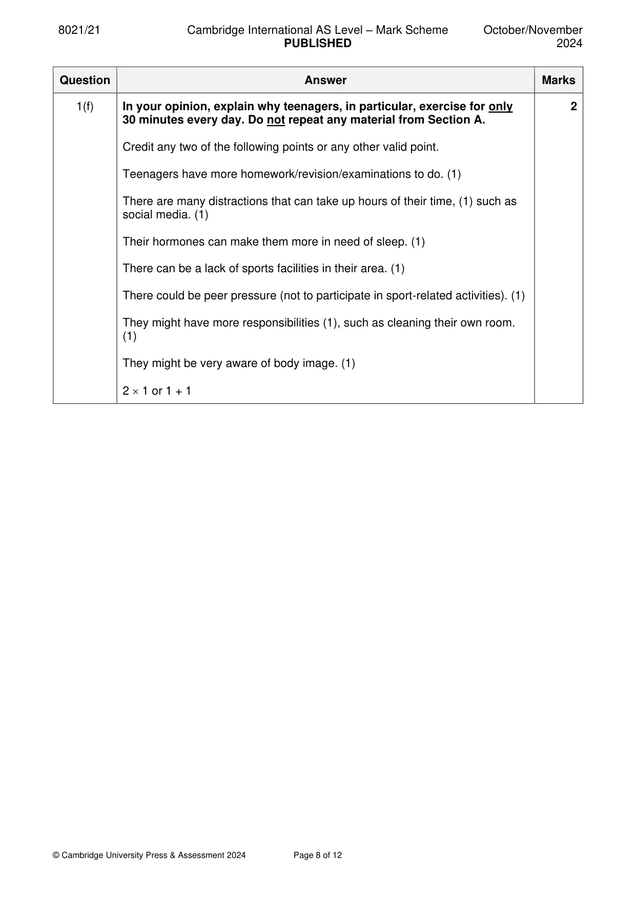 Mark scheme, page 8 of 12