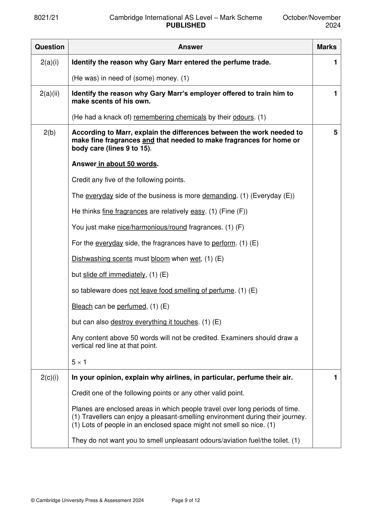 Mark scheme, page 9 of 12