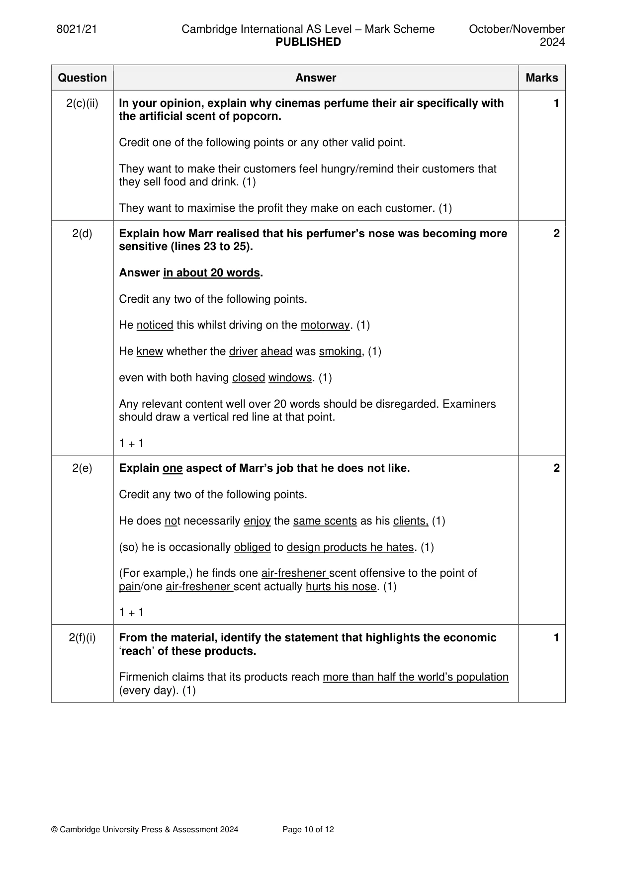 Mark scheme, page 10 of 12