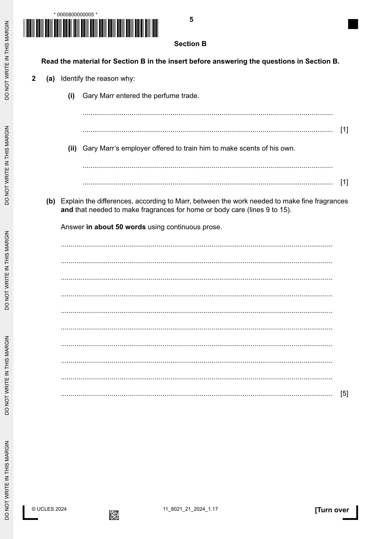 Cambridge A Level English General Paper 8021 2024 Oct/Nov Paper 2 · Variant 1 question paper, page 5 of 8