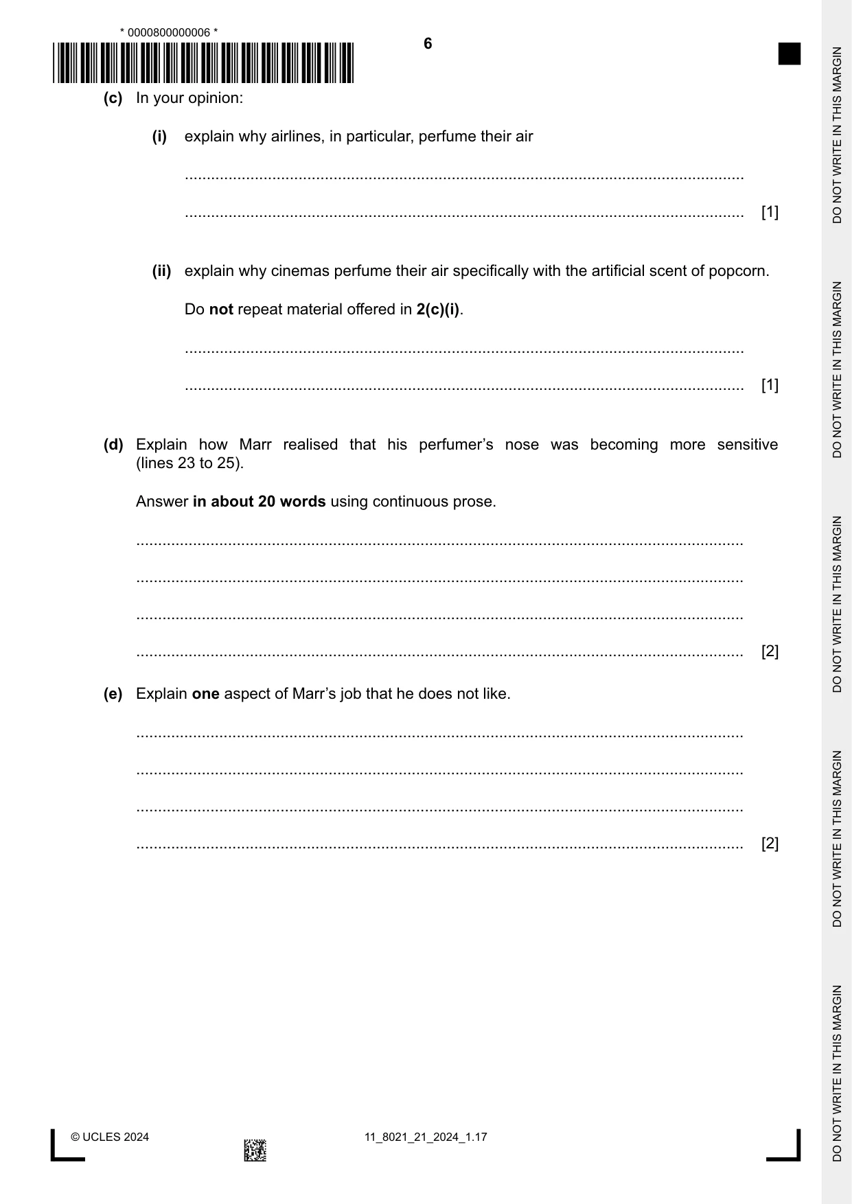 Cambridge A Level English General Paper 8021 2024 Oct/Nov Paper 2 · Variant 1 question paper, page 6 of 8