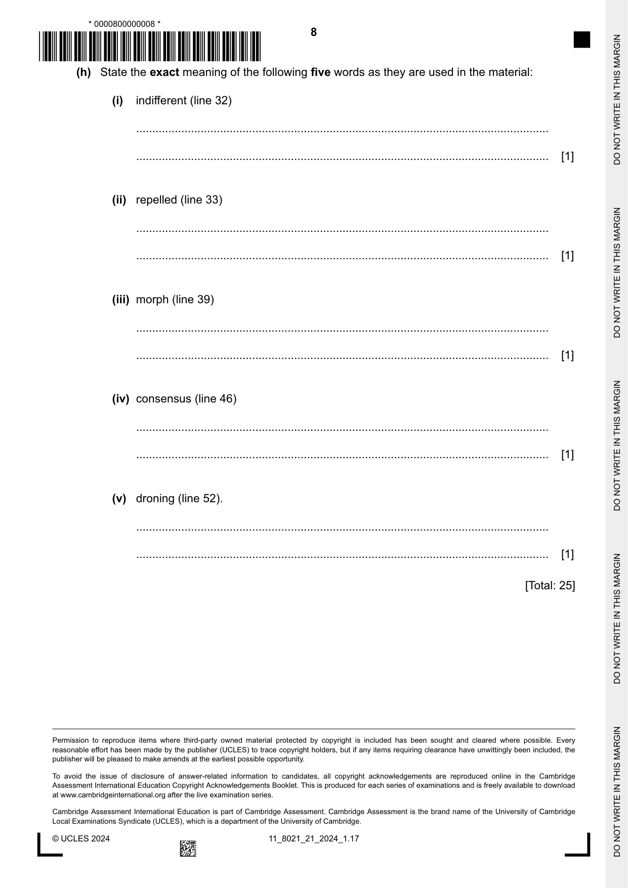 Cambridge A Level English General Paper 8021 2024 Oct/Nov Paper 2 · Variant 1 question paper, page 8 of 8