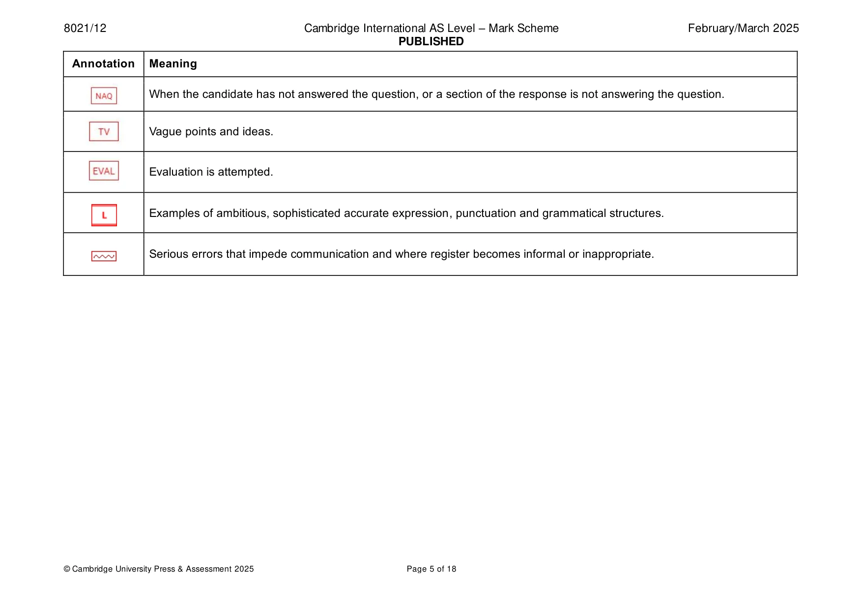 Mark scheme, page 5 of 18