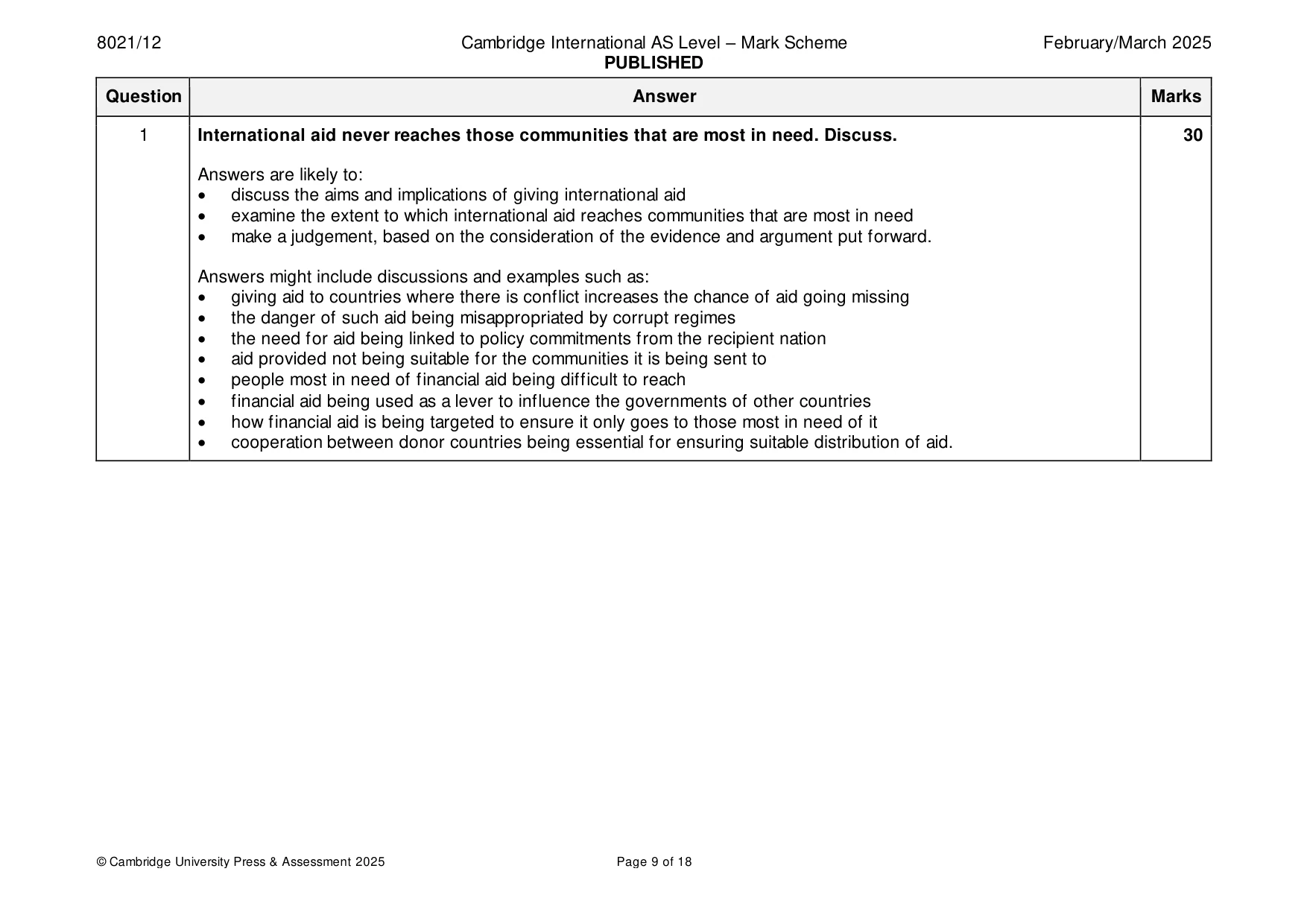 Mark scheme, page 9 of 18