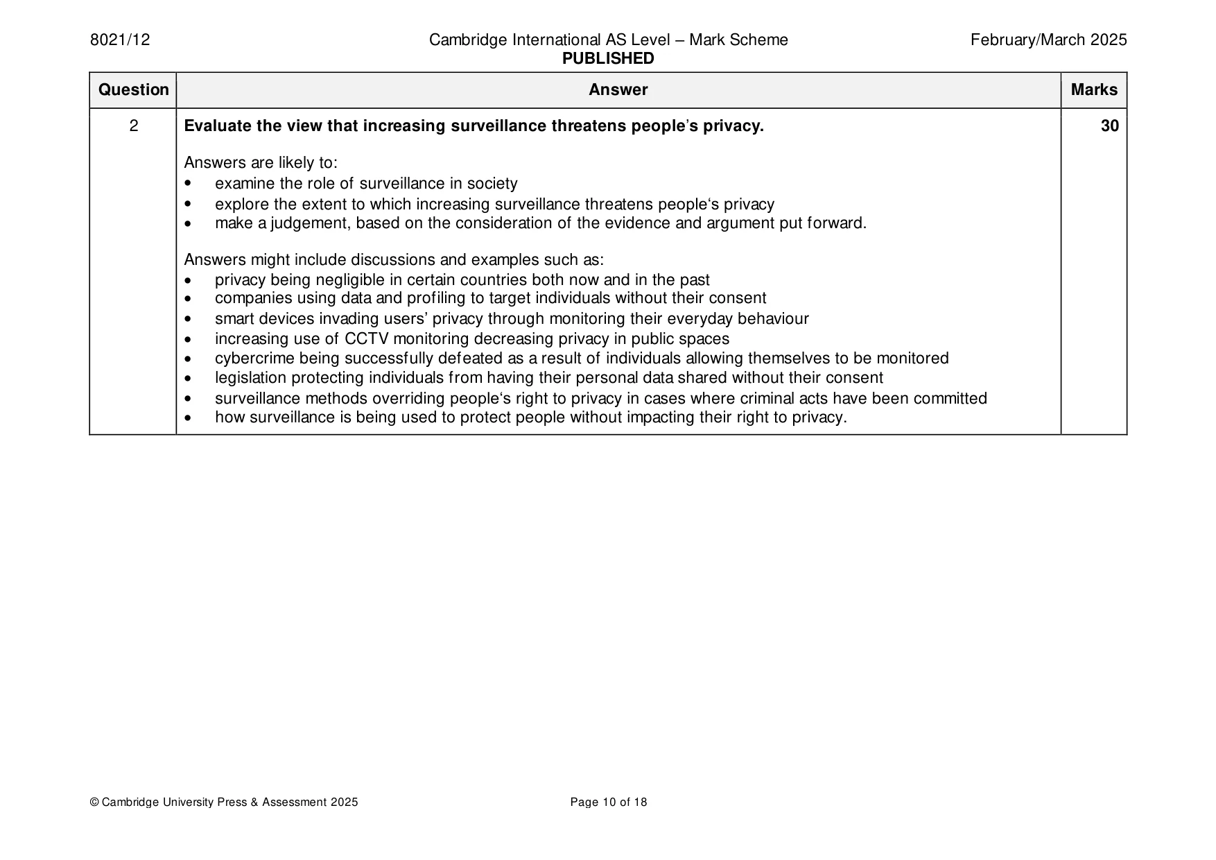 Mark scheme, page 10 of 18