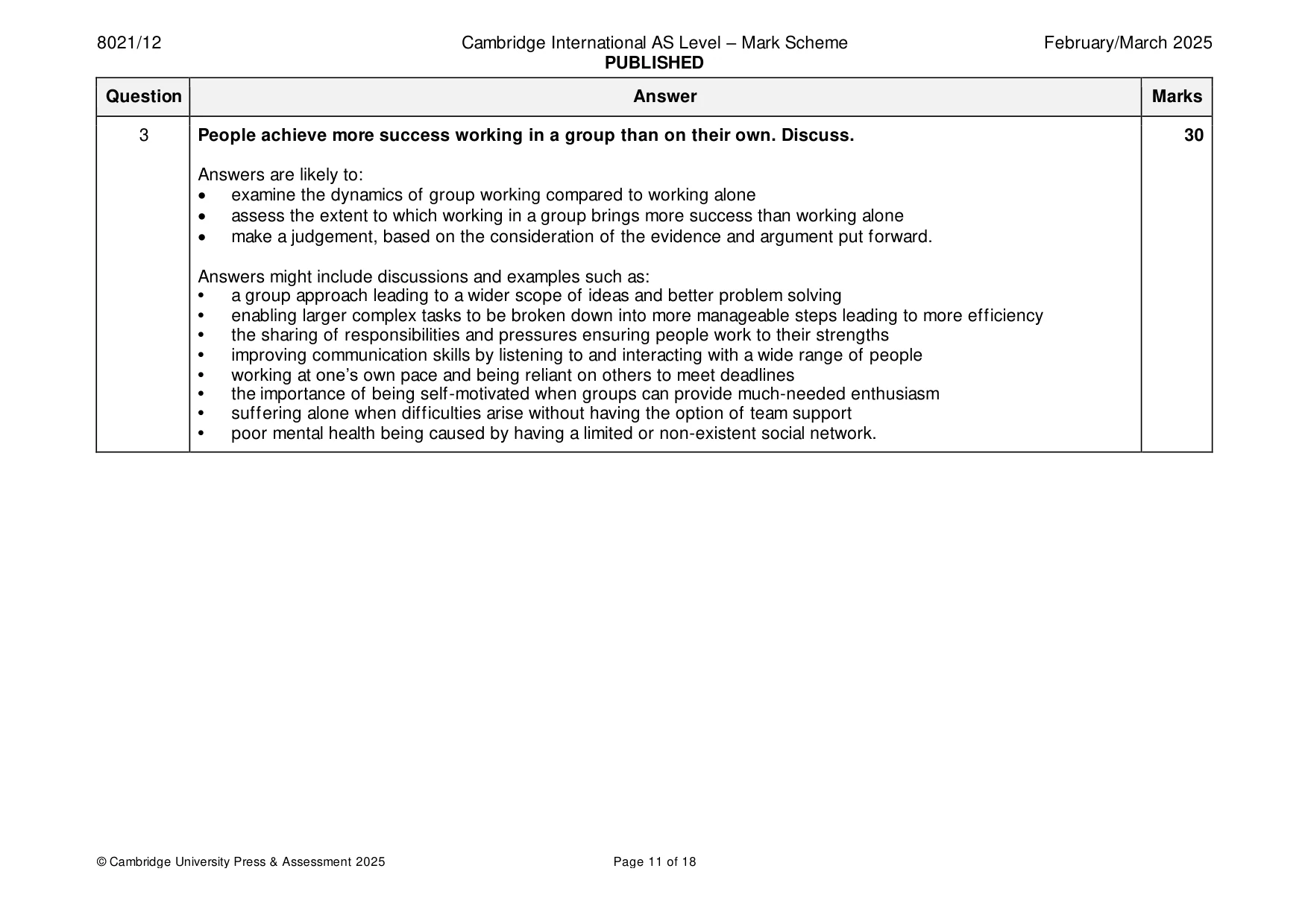 Mark scheme, page 11 of 18