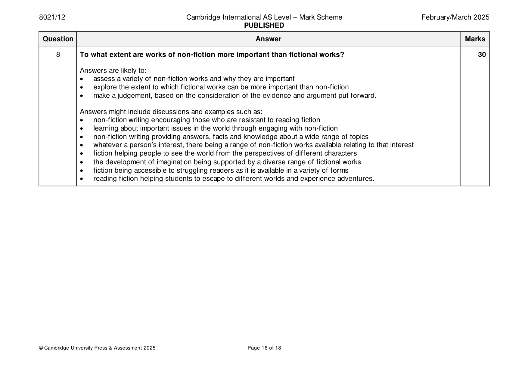 Mark scheme, page 16 of 18