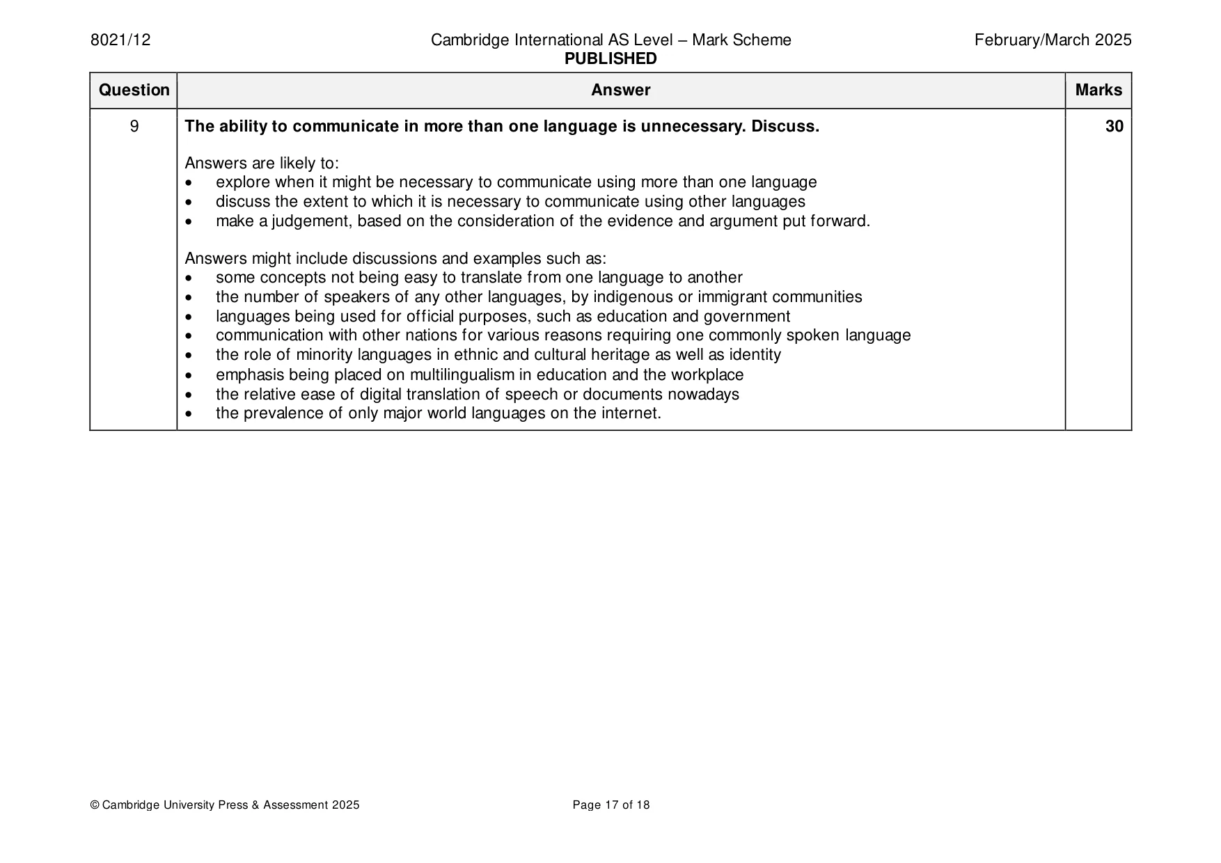 Mark scheme, page 17 of 18
