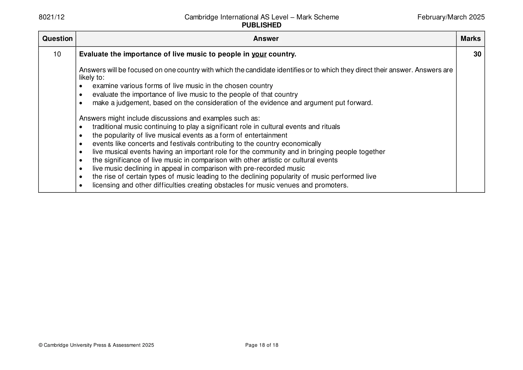 Mark scheme, page 18 of 18
