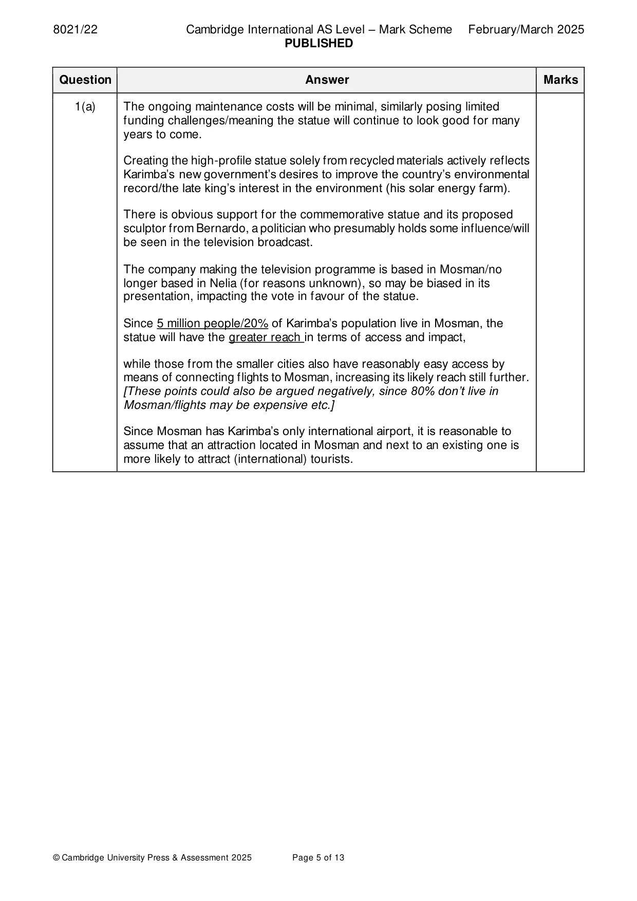 Mark scheme, page 5 of 13