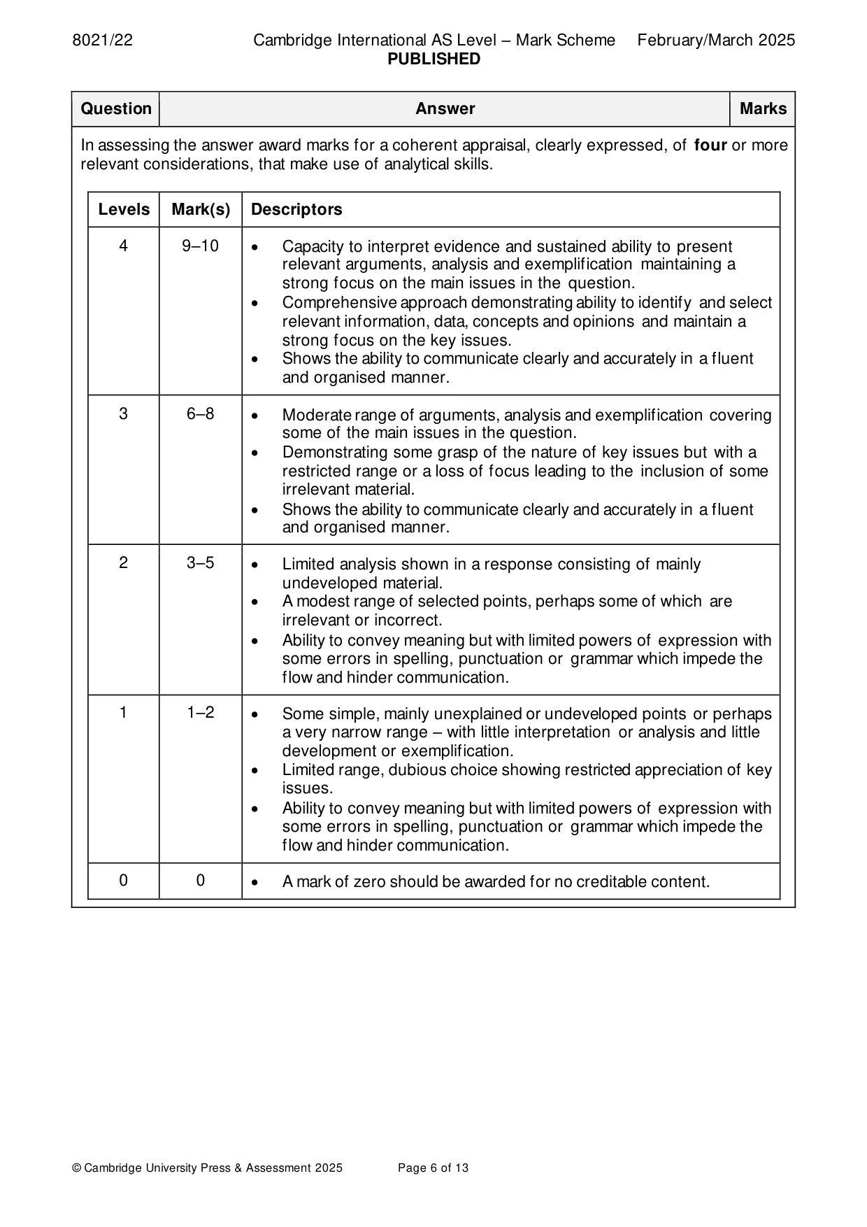 Mark scheme, page 6 of 13