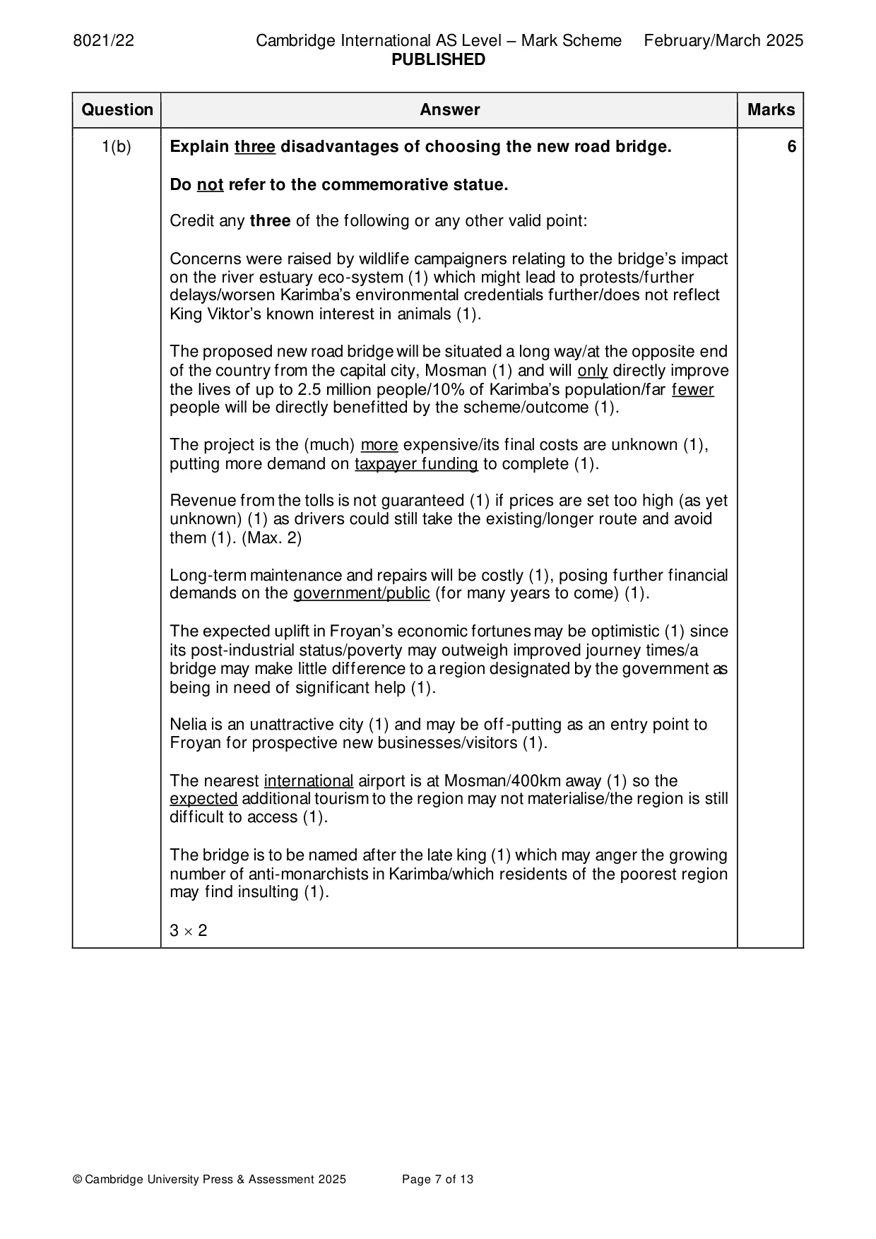 Mark scheme, page 7 of 13