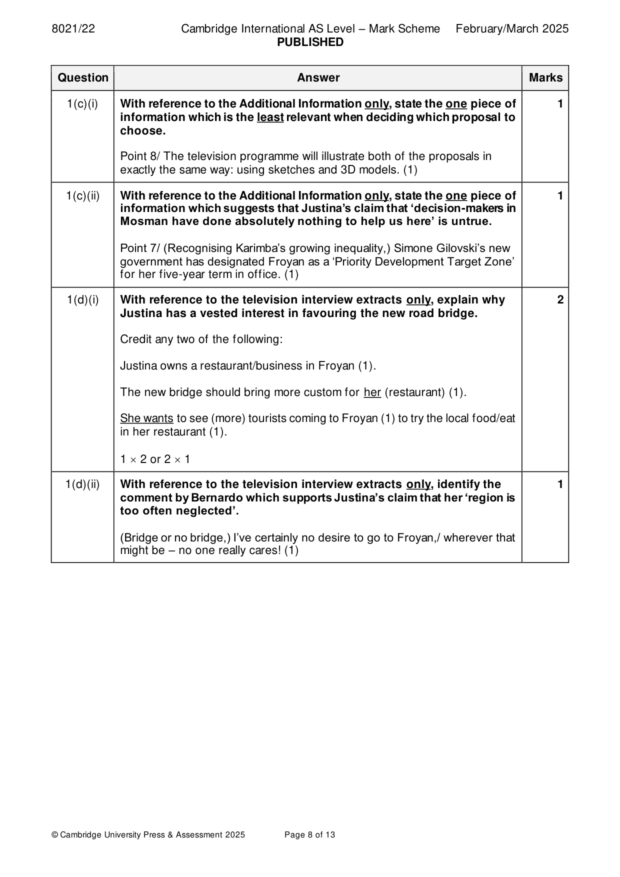 Mark scheme, page 8 of 13