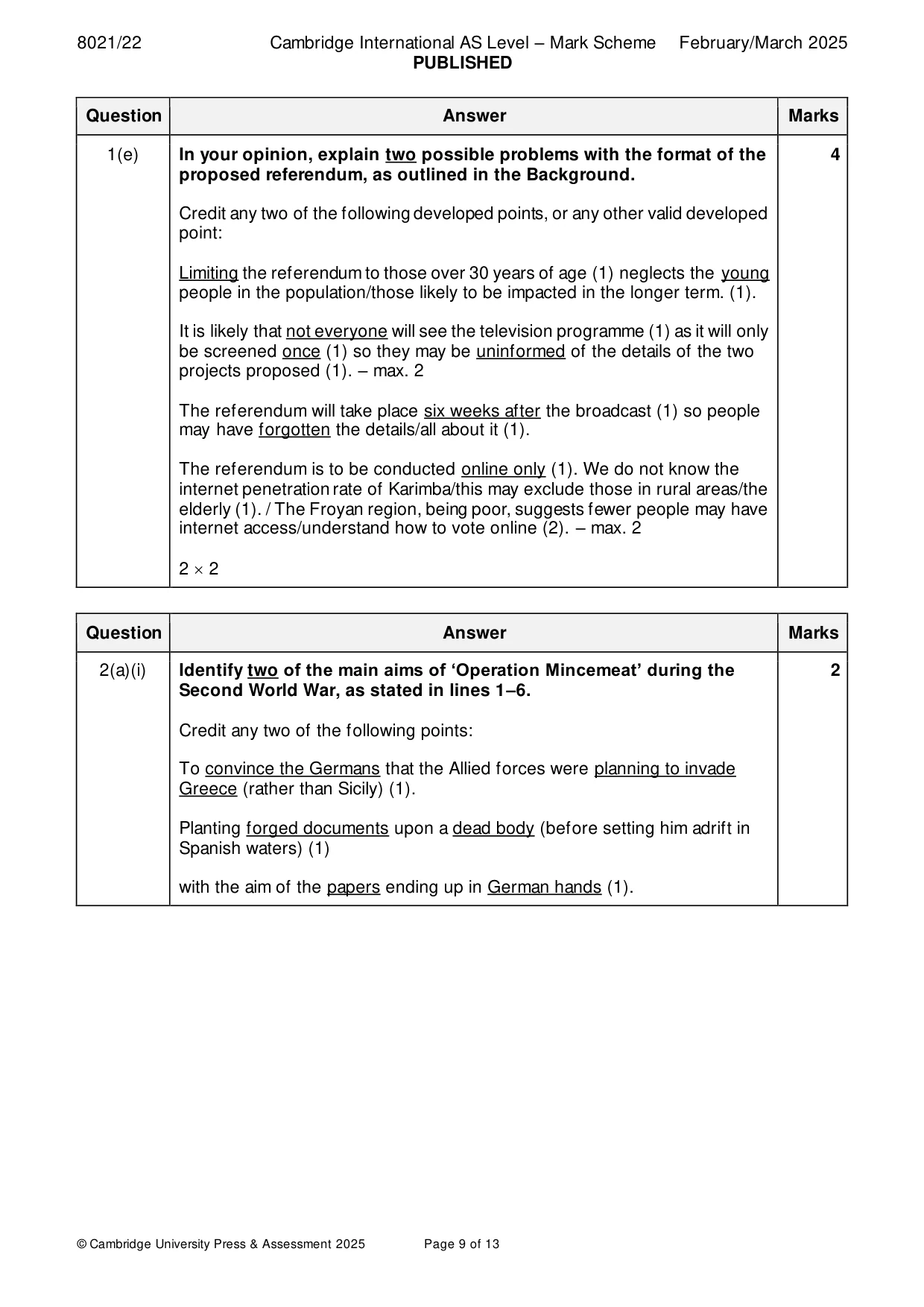 Mark scheme, page 9 of 13