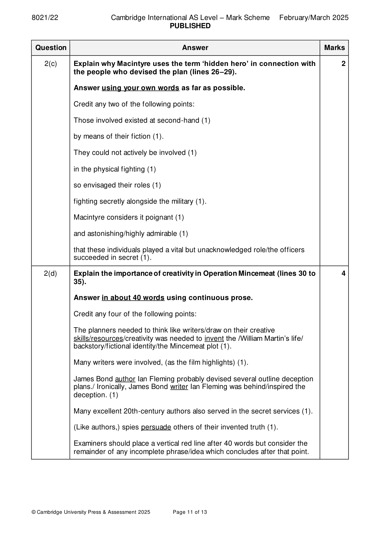 Mark scheme, page 11 of 13
