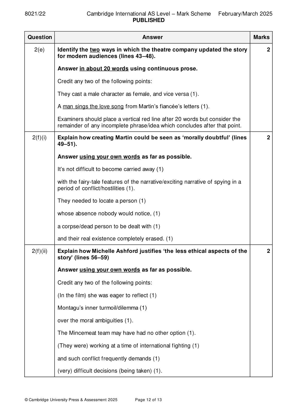 Mark scheme, page 12 of 13