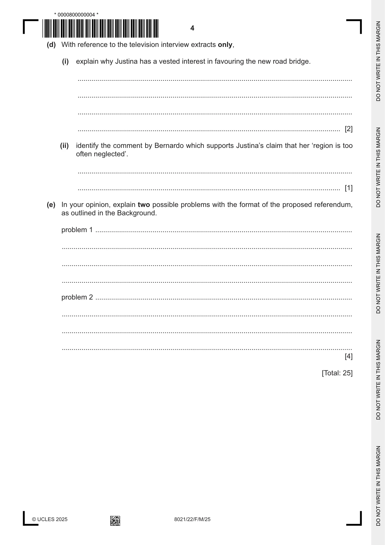 Cambridge A Level English General Paper 8021 2025 Feb/March Paper 2 · Variant 2 question paper, page 4 of 8