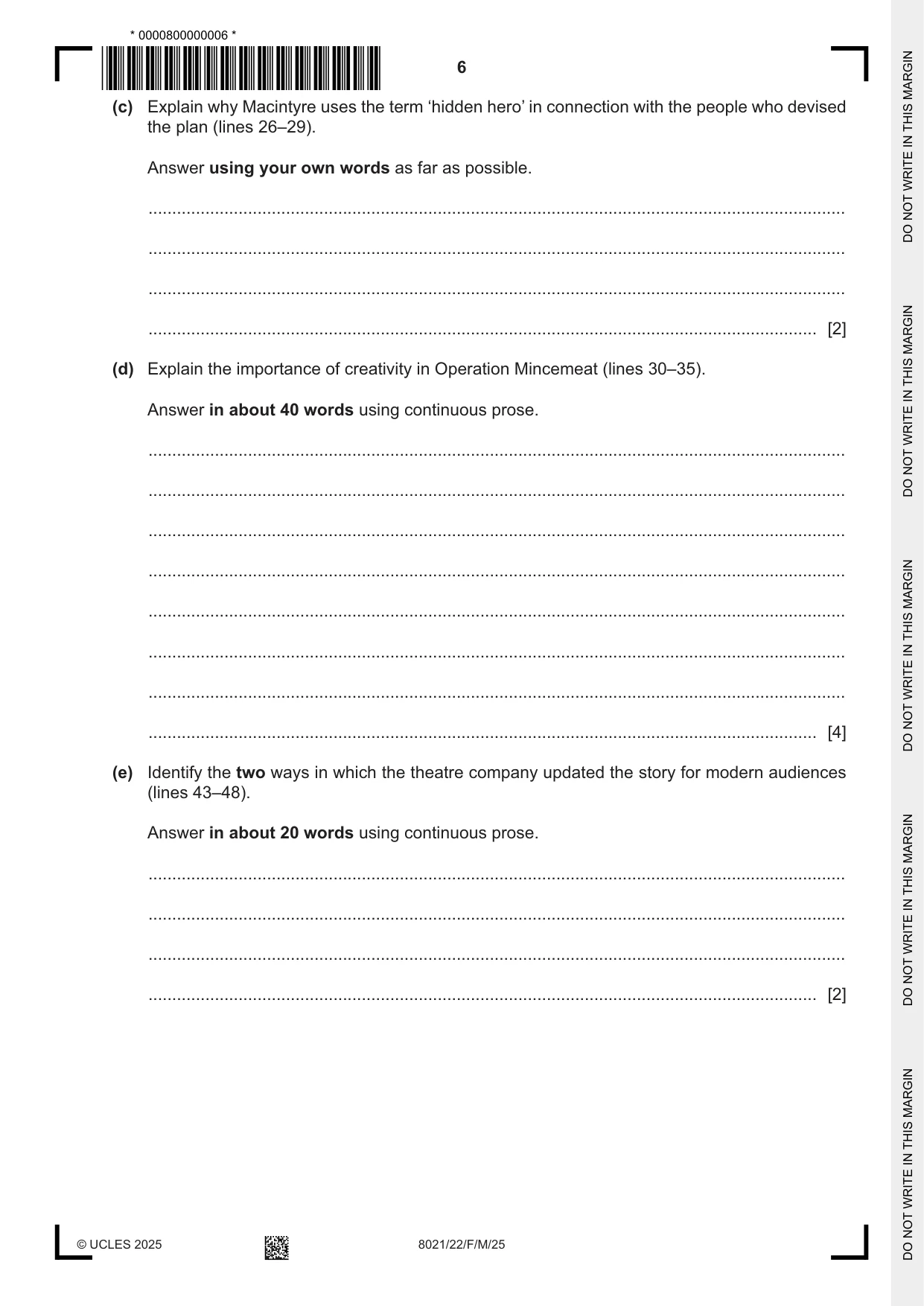 Cambridge A Level English General Paper 8021 2025 Feb/March Paper 2 · Variant 2 question paper, page 6 of 8