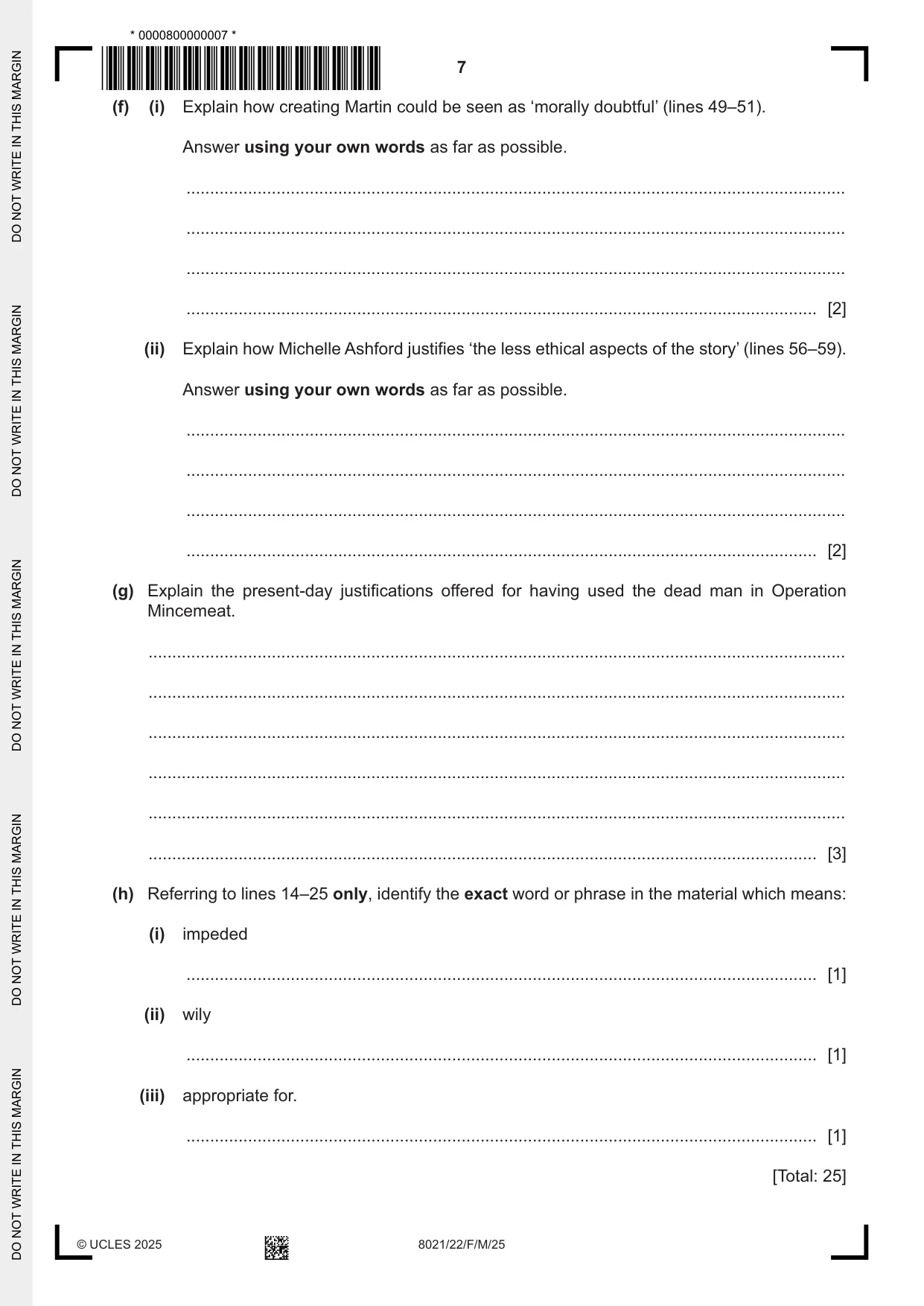 Cambridge A Level English General Paper 8021 2025 Feb/March Paper 2 · Variant 2 question paper, page 7 of 8