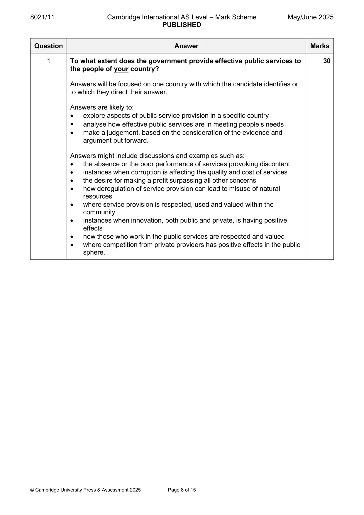 Mark scheme, page 8 of 15