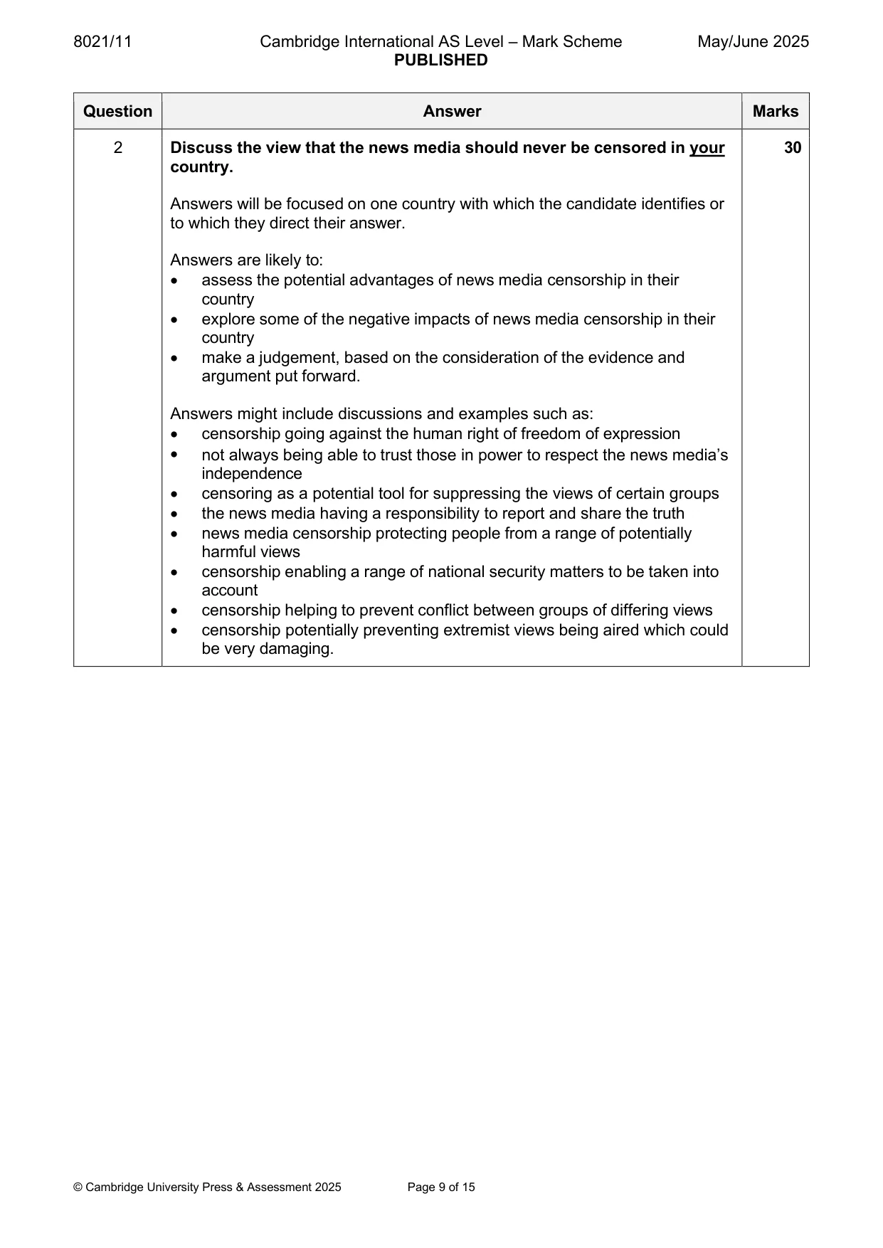 Mark scheme, page 9 of 15