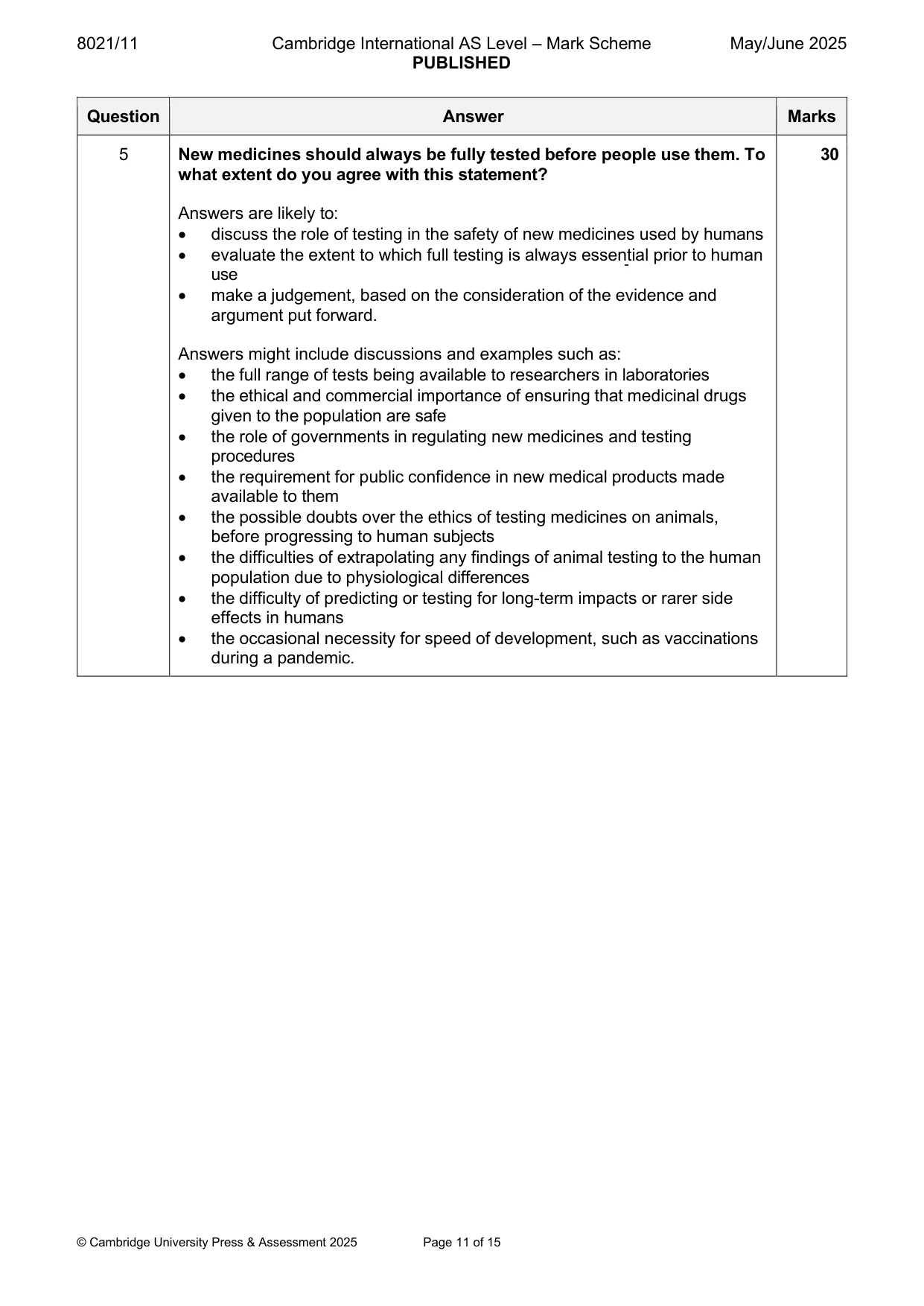 Mark scheme, page 11 of 15