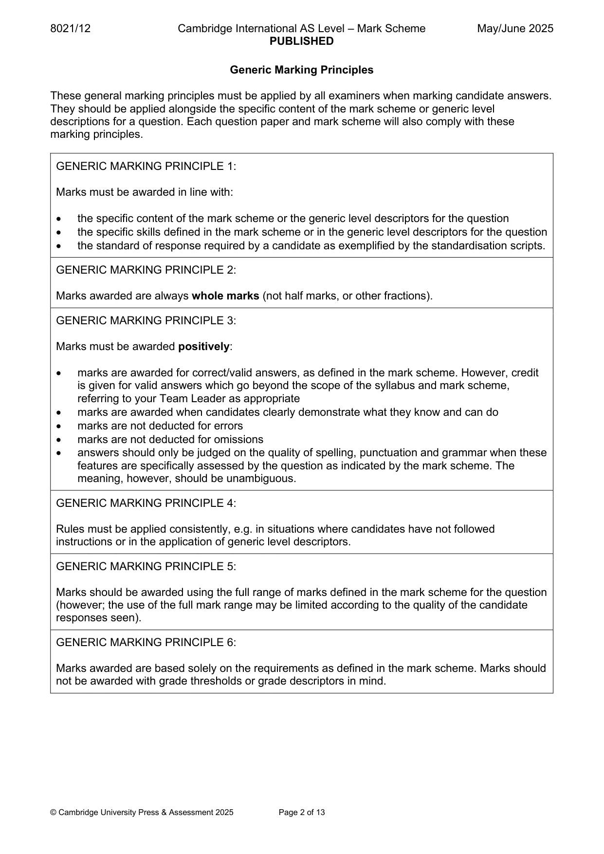 Mark scheme, page 2 of 13
