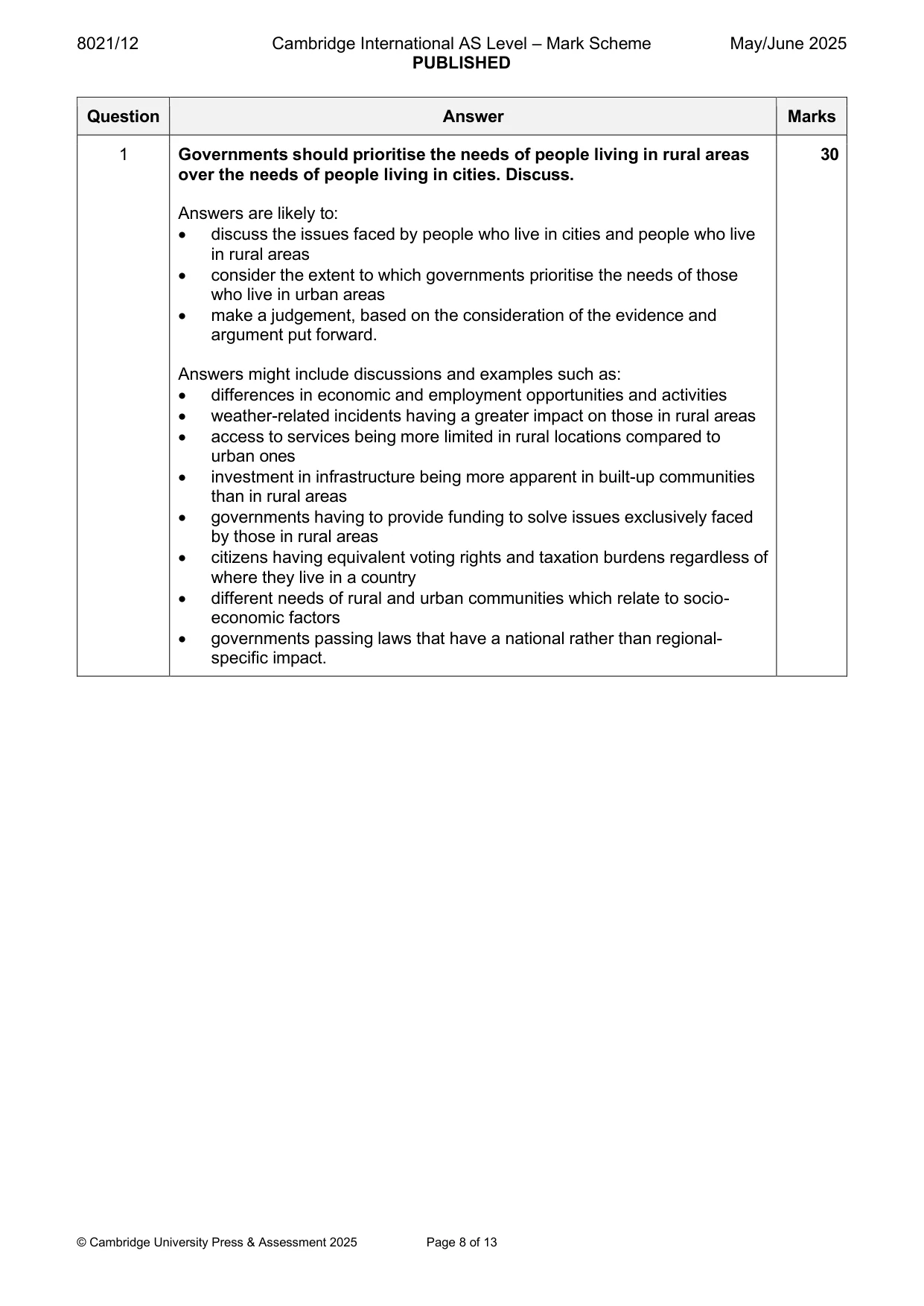 Mark scheme, page 8 of 13